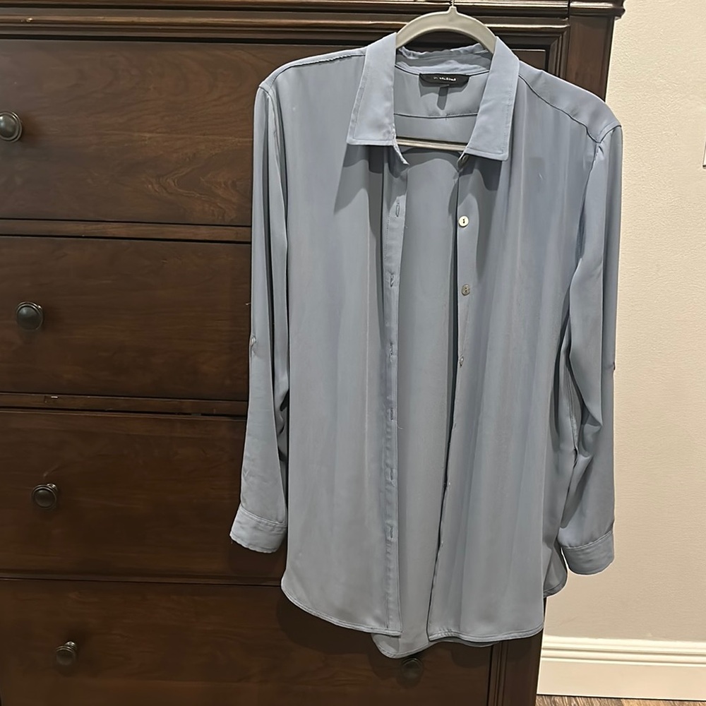 Ladie’s light blue/gray Button-Up Shirt
